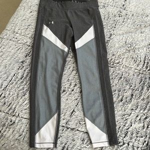 Under Armour Heat Gear Ankle Compression Leggings Grey and White Color Block M